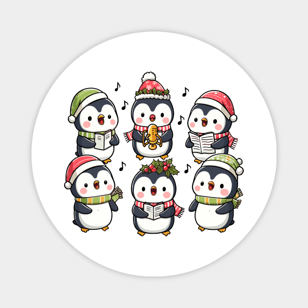 Festive Penguin Carolers Singing Christmas Cute Carols Magnet by Frank Ring